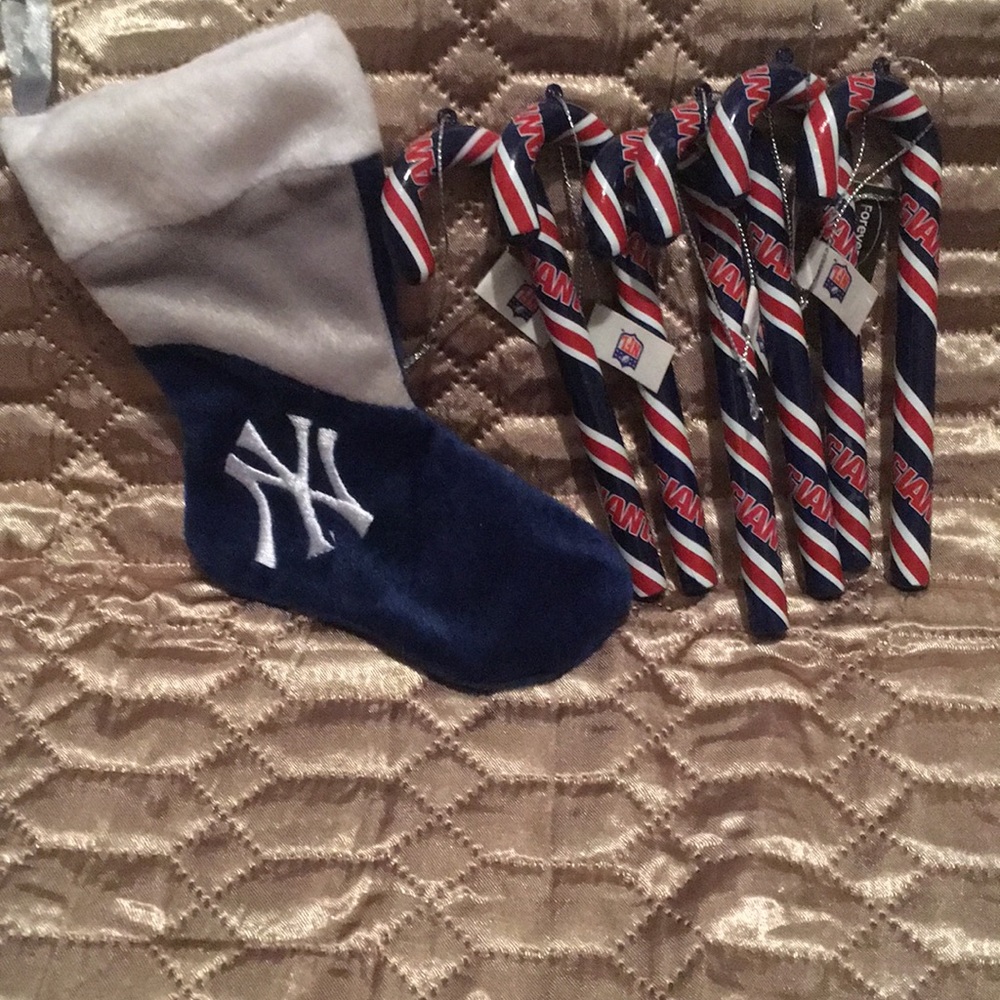 NY stocking with six wooden Candy Canes